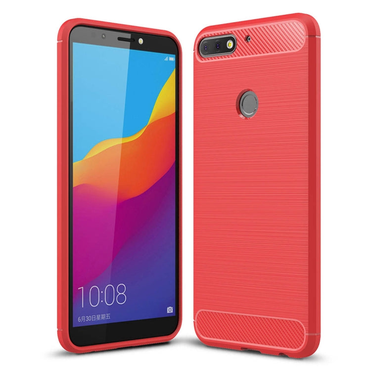 For Huawei Honor Play 7C Brushed Texture Carbon Fiber Shockproof TPU Protective Back Case