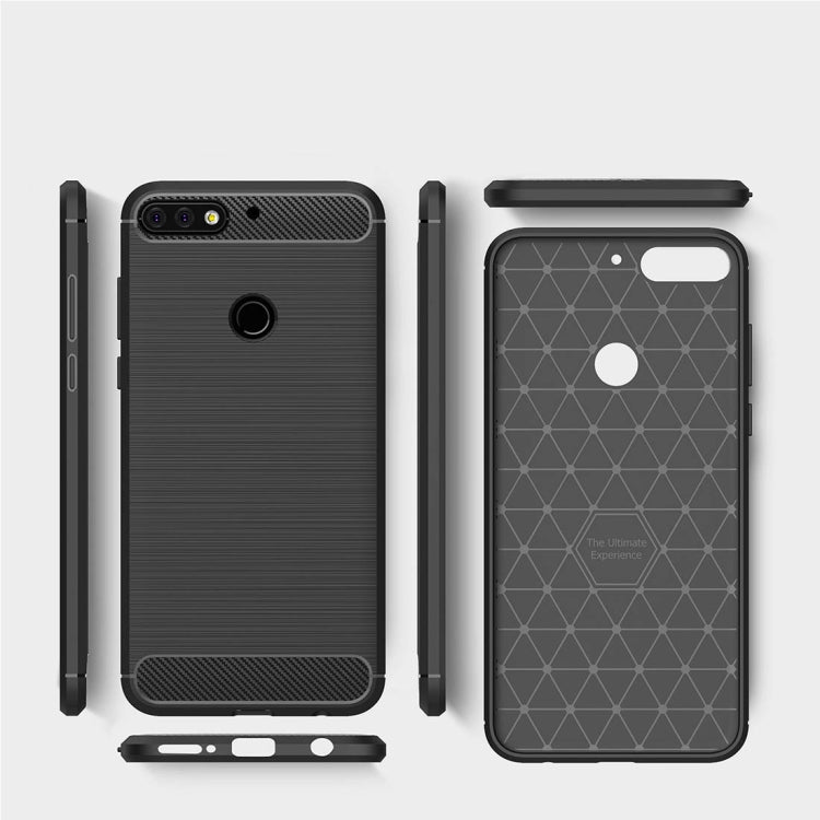 For Huawei Honor Play 7C Brushed Texture Carbon Fiber Shockproof TPU Protective Back Case