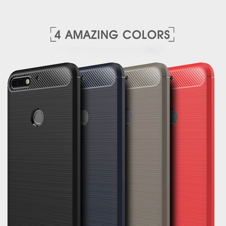 For Huawei Honor Play 7C Brushed Texture Carbon Fiber Shockproof TPU Protective Back Case