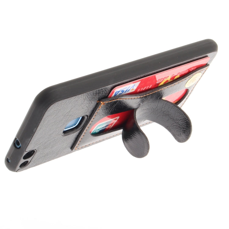 For Huawei  P10 Lite TPU + Leather Pasted Litchi Texture Protective Back Case with Holder & Card Slots