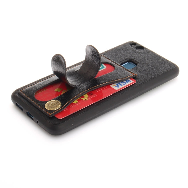 For Huawei  P10 Lite TPU + Leather Pasted Litchi Texture Protective Back Case with Holder & Card Slots