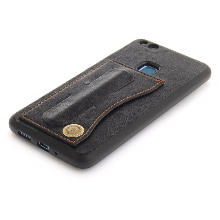 For Huawei  P10 Lite TPU + Leather Pasted Litchi Texture Protective Back Case with Holder & Card Slots