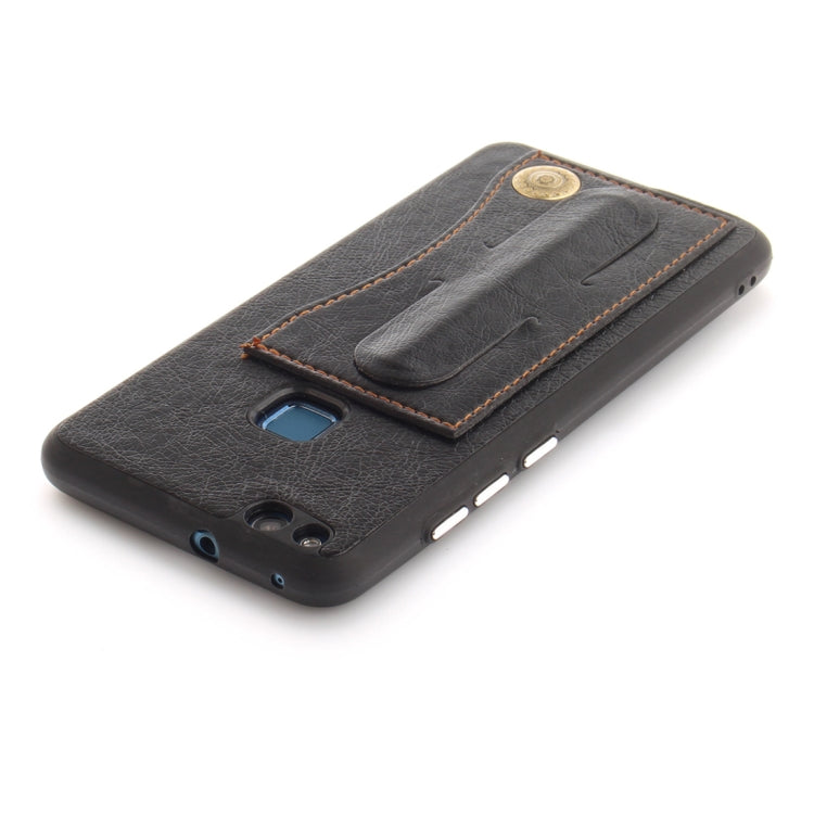 For Huawei  P10 Lite TPU + Leather Pasted Litchi Texture Protective Back Case with Holder & Card Slots