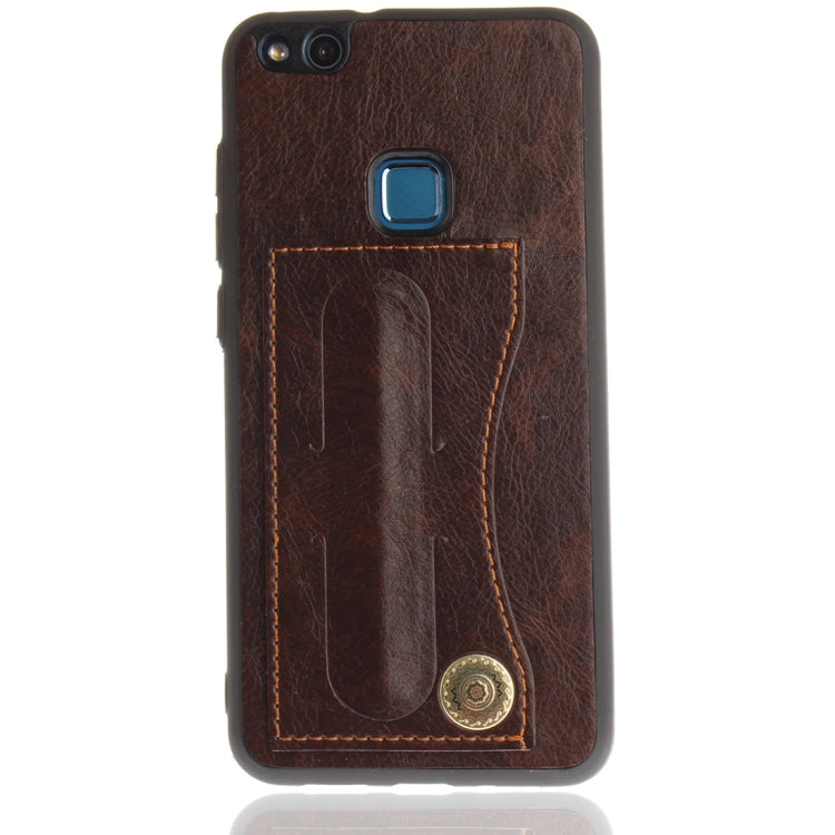 For Huawei  P10 Lite TPU + Leather Pasted Litchi Texture Protective Back Case with Holder & Card Slots