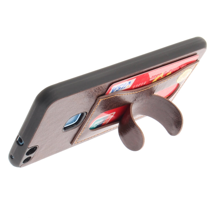 For Huawei  P10 Lite TPU + Leather Pasted Litchi Texture Protective Back Case with Holder & Card Slots