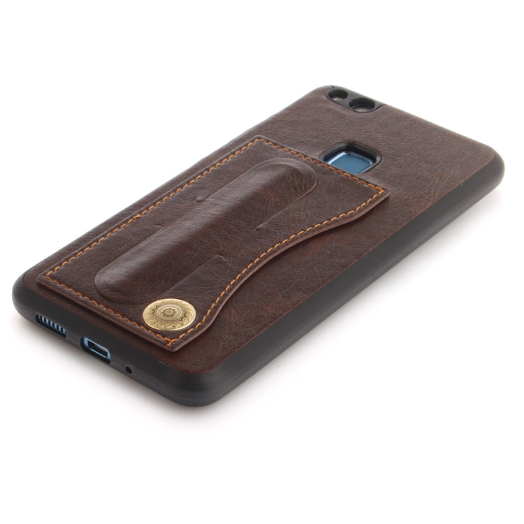 For Huawei  P10 Lite TPU + Leather Pasted Litchi Texture Protective Back Case with Holder & Card Slots