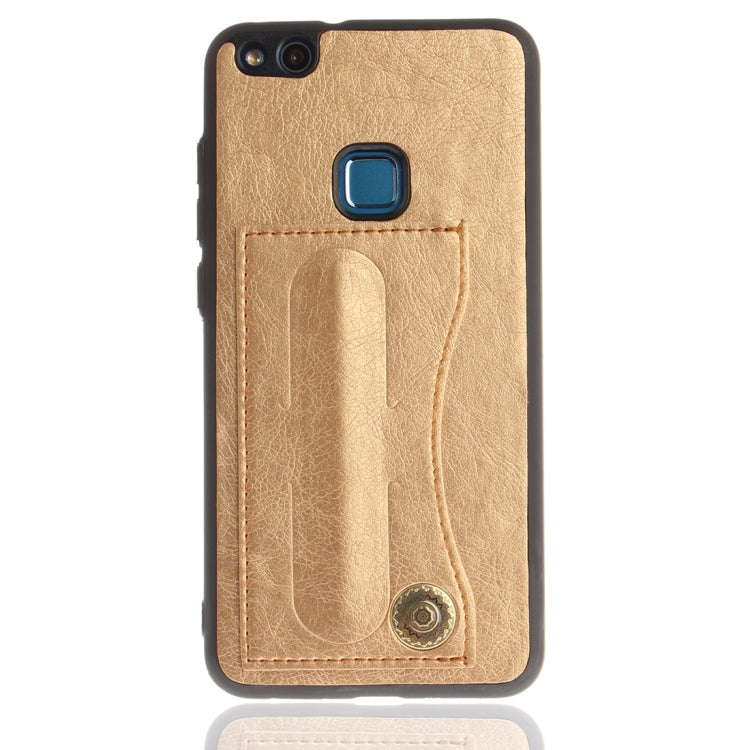 For Huawei  P10 Lite TPU + Leather Pasted Litchi Texture Protective Back Case with Holder & Card Slots