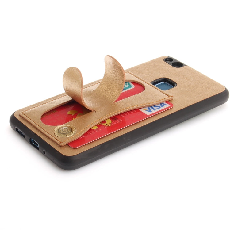 For Huawei  P10 Lite TPU + Leather Pasted Litchi Texture Protective Back Case with Holder & Card Slots