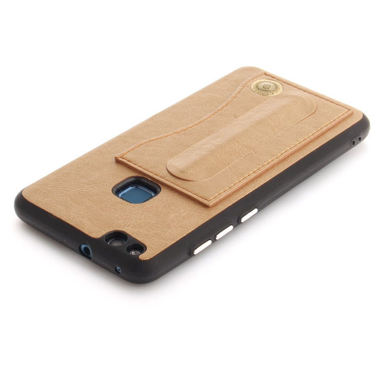 For Huawei  P10 Lite TPU + Leather Pasted Litchi Texture Protective Back Case with Holder & Card Slots