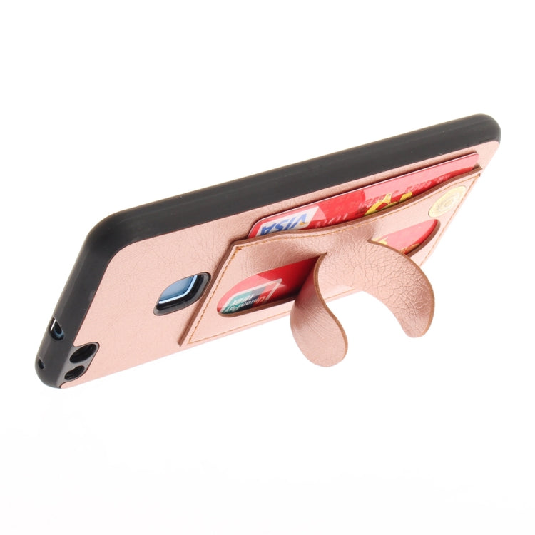 For Huawei  P10 Lite TPU + Leather Pasted Litchi Texture Protective Back Case with Holder & Card Slots