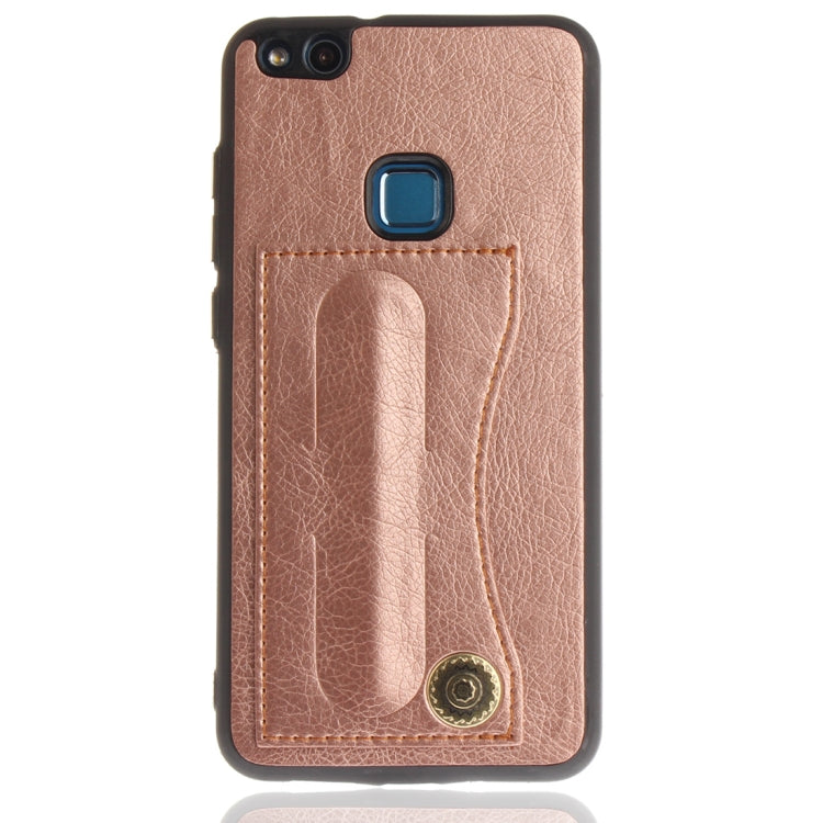 For Huawei  P10 Lite TPU + Leather Pasted Litchi Texture Protective Back Case with Holder & Card Slots