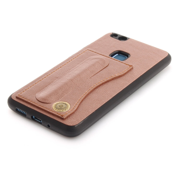 For Huawei  P10 Lite TPU + Leather Pasted Litchi Texture Protective Back Case with Holder & Card Slots