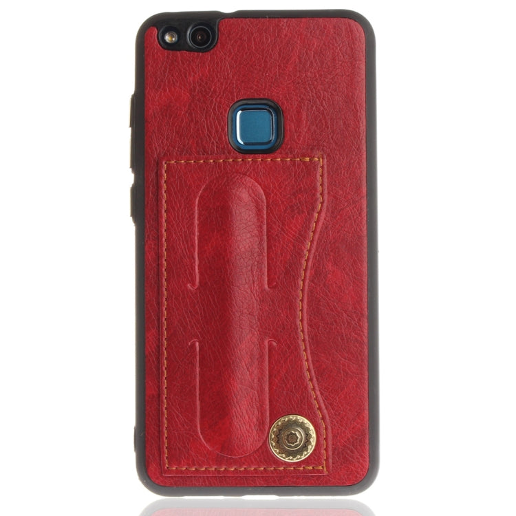 For Huawei  P10 Lite TPU + Leather Pasted Litchi Texture Protective Back Case with Holder & Card Slots
