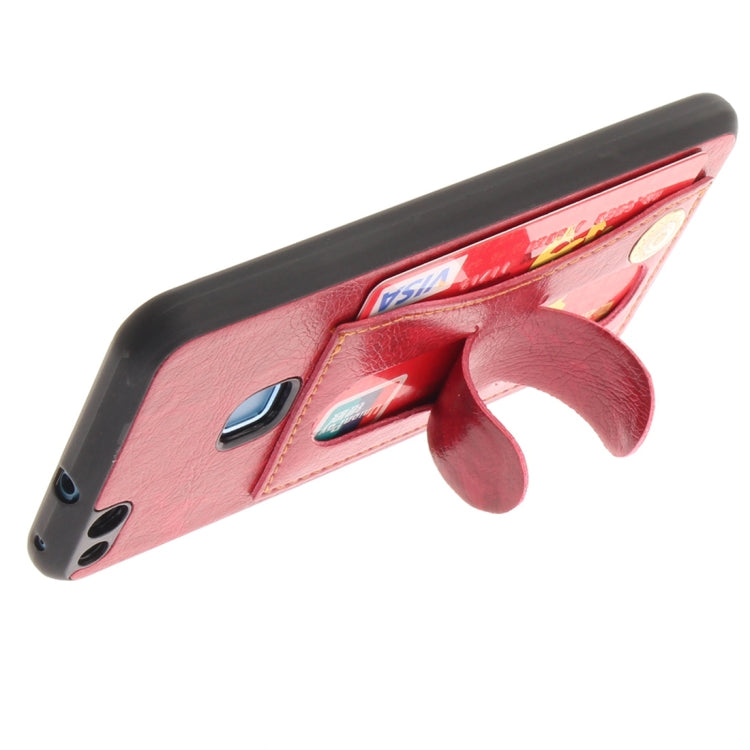 For Huawei  P10 Lite TPU + Leather Pasted Litchi Texture Protective Back Case with Holder & Card Slots