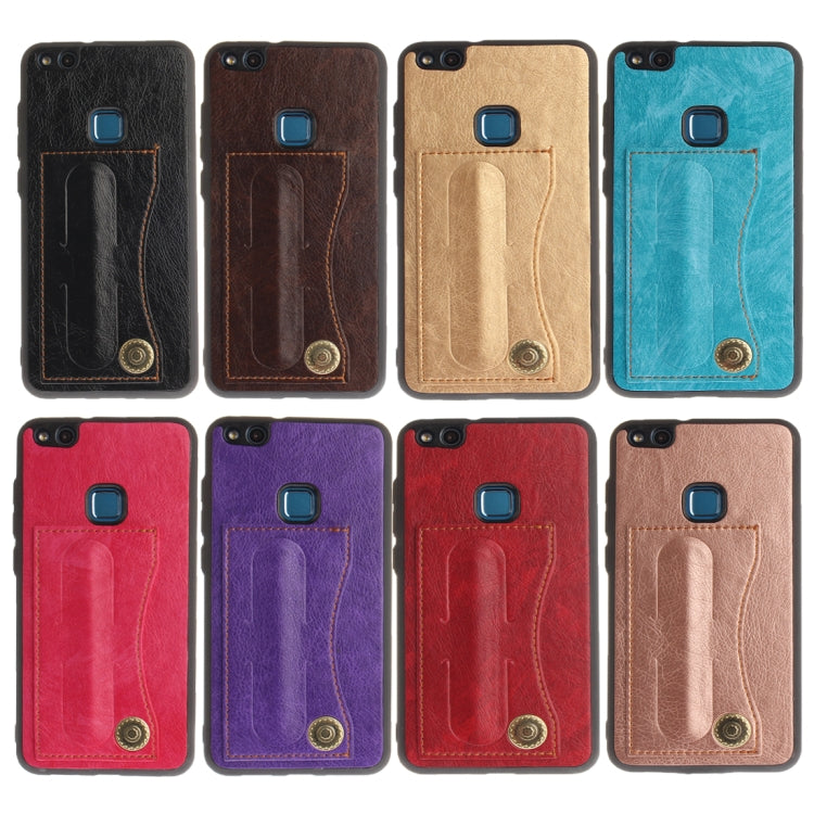 For Huawei  P10 Lite TPU + Leather Pasted Litchi Texture Protective Back Case with Holder & Card Slots