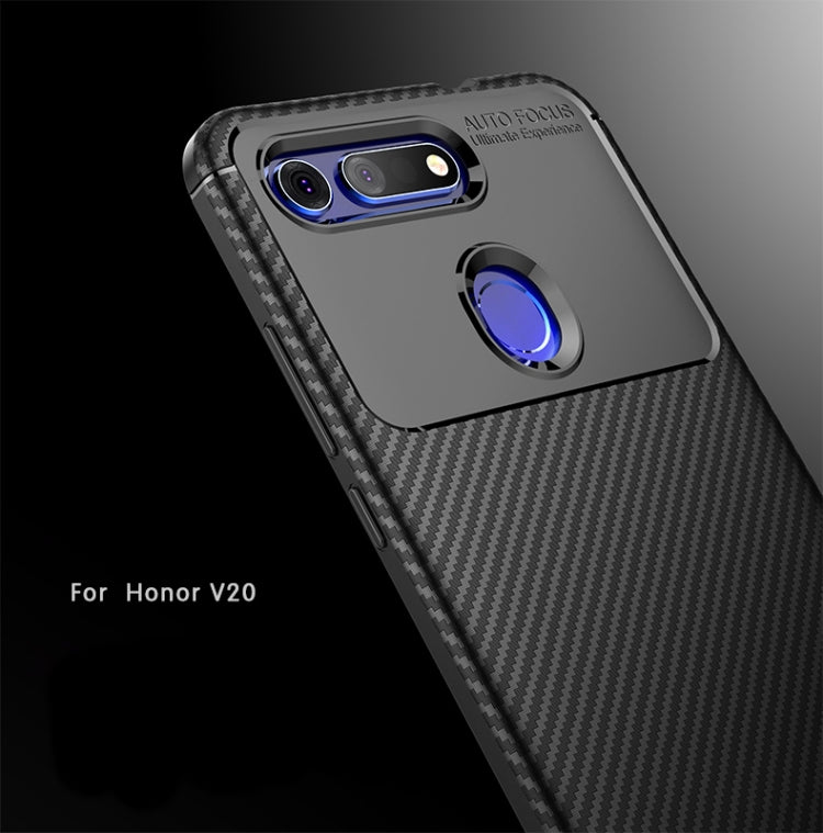 Carbon Fiber Texture Shockproof TPU Case for Huawei Honor V20 (Blue)