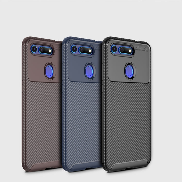 Carbon Fiber Texture Shockproof TPU Case for Huawei Honor V20 (Blue)