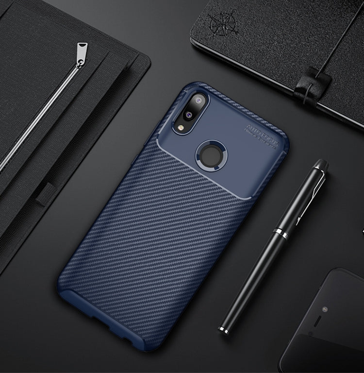 Carbon Fiber Texture Shockproof TPU Case for Huawei Y9 (2019) (Blue)
