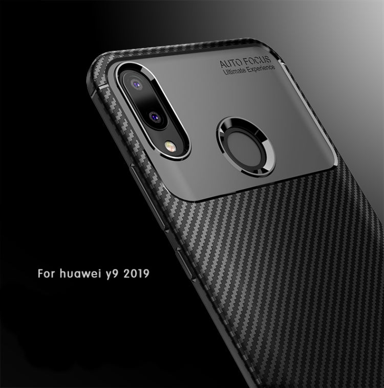 Carbon Fiber Texture Shockproof TPU Case for Huawei Y9 (2019) (Blue)