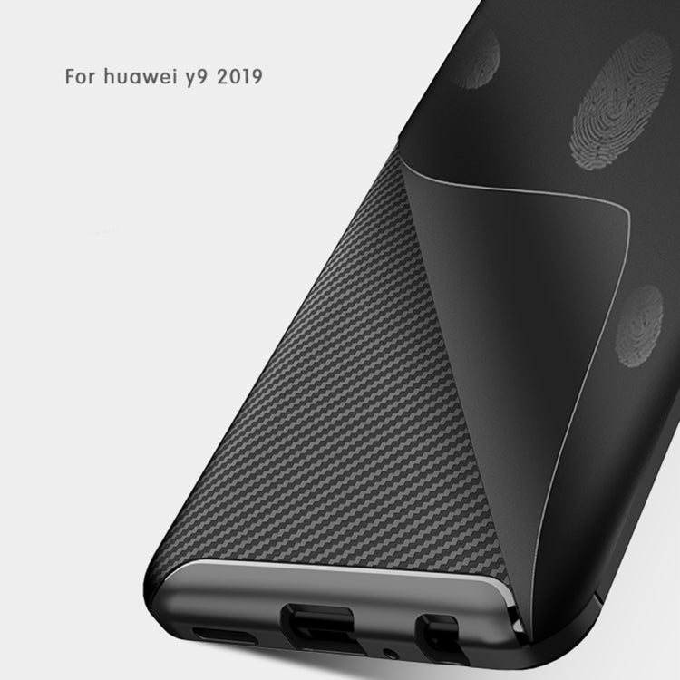 Carbon Fiber Texture Shockproof TPU Case for Huawei Y9 (2019) (Blue)