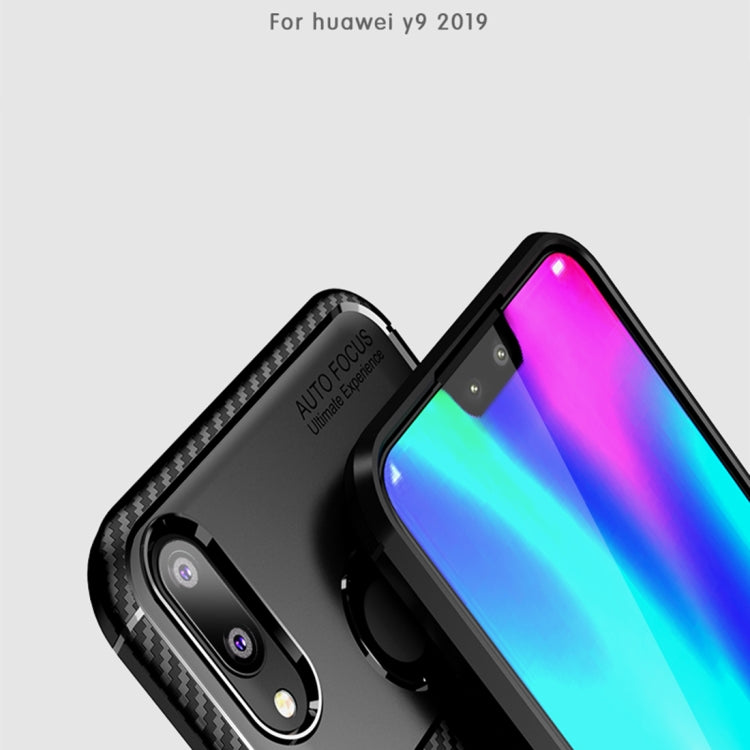 Carbon Fiber Texture Shockproof TPU Case for Huawei Y9 (2019) (Blue)