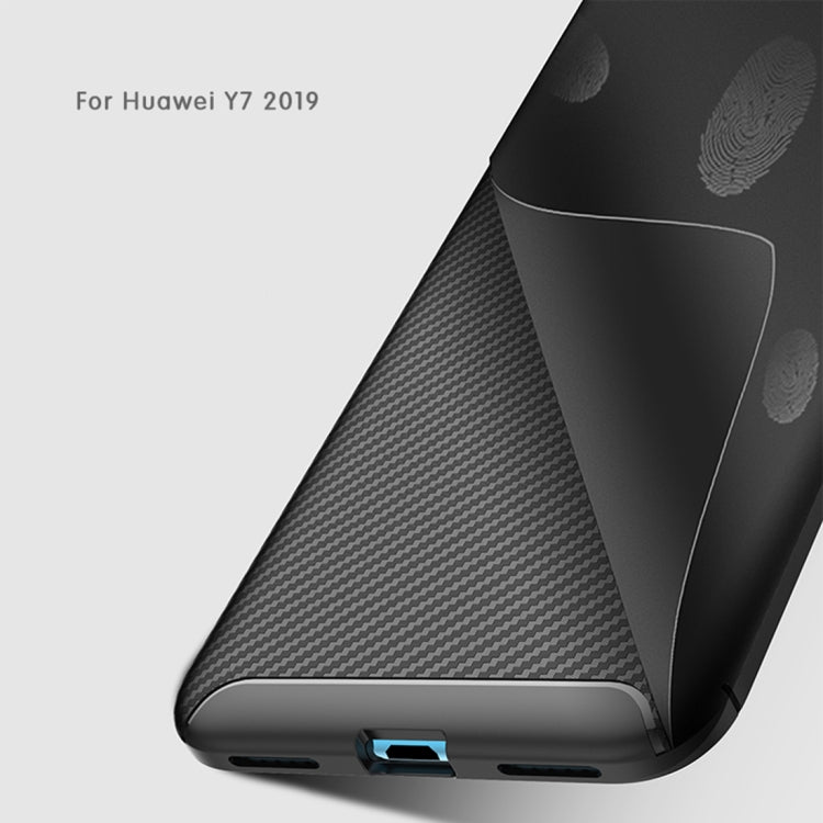 Carbon Fiber Texture Shockproof TPU Case for Huawei Y7 (2019) (Black)