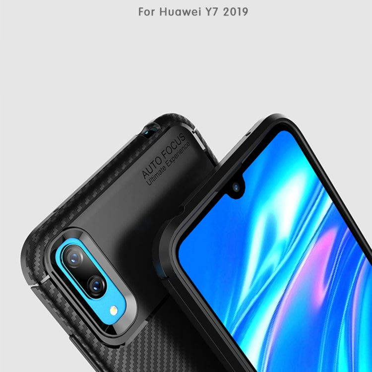 Carbon Fiber Texture Shockproof TPU Case for Huawei Y7 (2019) (Black)