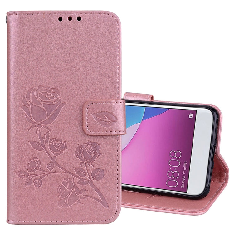 For Huawei P9 Lite Mini Rose Embossed Horizontal Flip Environmental PU Leather Case with Holder & Card Slots & Wallet