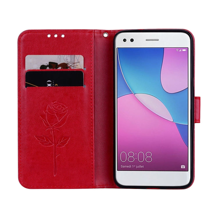 For Huawei P9 Lite Mini Rose Embossed Horizontal Flip Environmental PU Leather Case with Holder & Card Slots & Wallet