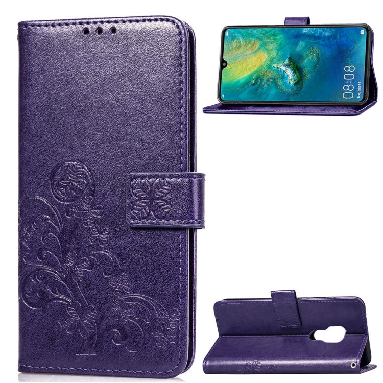 Lucky Clover Pressed Flowers Pattern Leather Case for Huawei Mate 20, with Holder & Card Slots & Wallet & Hand Strap