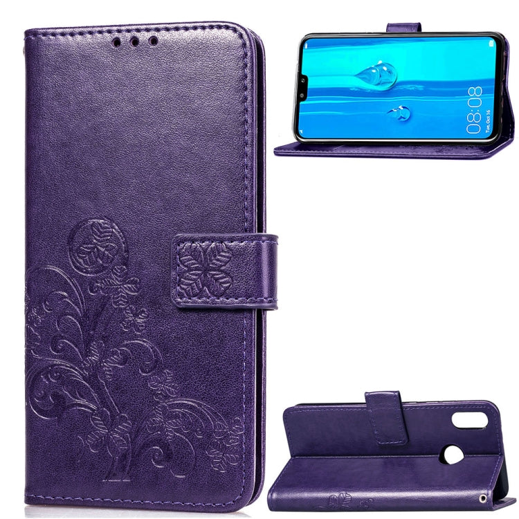 Lucky Clover Pressed Flowers Pattern Leather Case for Huawei Y9 (2019) / Enjoy 9 Plus, with Holder & Card Slots & Wallet & Hand Strap