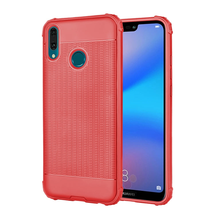 Cube Texture Shockproof TPU Case for Huawei Y9 (2019)(Red)