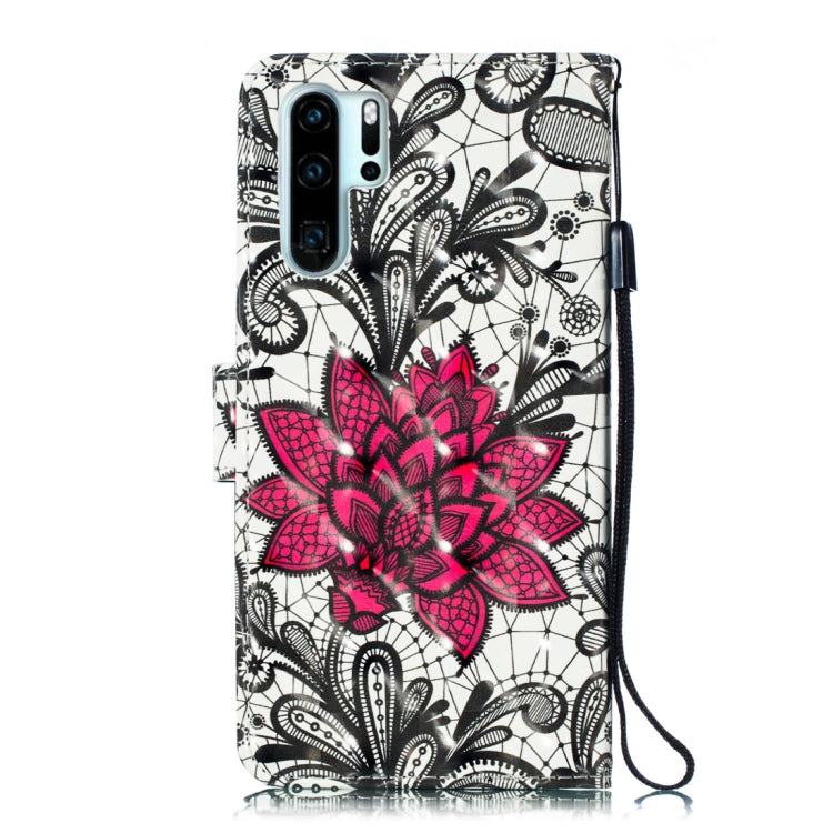 3D Lace Flower Pattern Horizontal Flip PU Leather Case for Huawei P30 Pro, with Holder & Card Slots & Wallet & Photo Frame