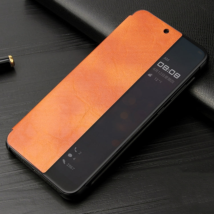 Fierre Shann Crazy Horse Texture Horizontal Flip PU Leather Case for Huawei P20 Pro, with Smart View Window & Sleep Wake-up Function