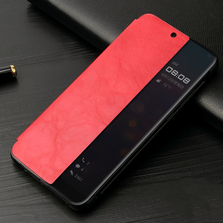 Fierre Shann Crazy Horse Texture Horizontal Flip PU Leather Case for Huawei P20, with Smart View Window & Sleep Wake-up Function