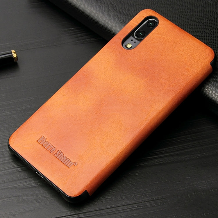 Fierre Shann Crazy Horse Texture Horizontal Flip PU Leather Case for Huawei P20, with Smart View Window & Sleep Wake-up Function