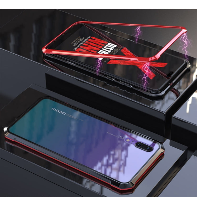 Ultra Slim Magnetic Adsorption Angular Frame Tempered Glass Magnet Flip Case for Huawei P20