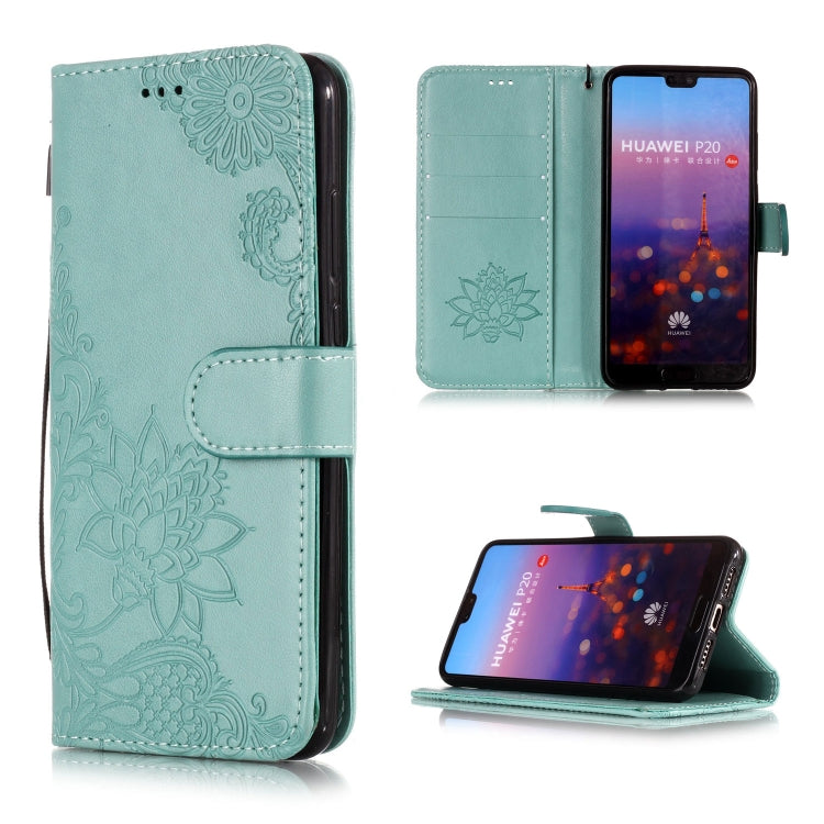 Vintage Embossed Floral Lace Flower Pattern Horizontal Flip Leather Case for Huawei P20, with Card Slot & Holder & Wallet & Lanyard