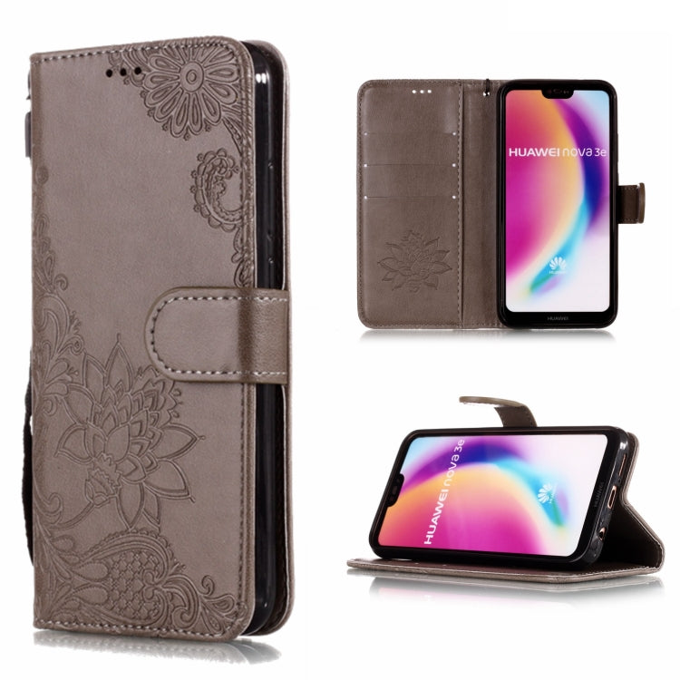 Vintage Embossed Floral Lace Flower Pattern Horizontal Flip Leather Case for Huawei P20 Lite / Nova 3e, with Card Slot & Holder & Wallet & Lanyard