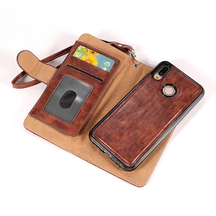 Crazy Horse Texture Horizontal Flip Detachable Zipper Leather Case for Huawei P20 Lite / Nova 3e, with Card Slot & & Wallet & Photo Frame & Lanyard