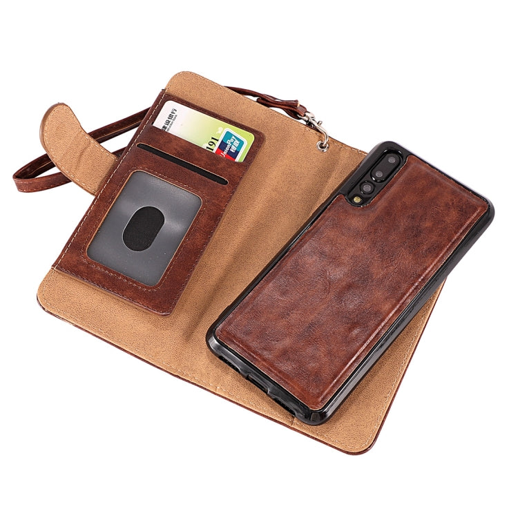 Crazy Horse Texture Horizontal Flip Detachable Zipper Leather Case for Huawei P20 Pro, with Card Slot & & Wallet & Photo Frame & Lanyard