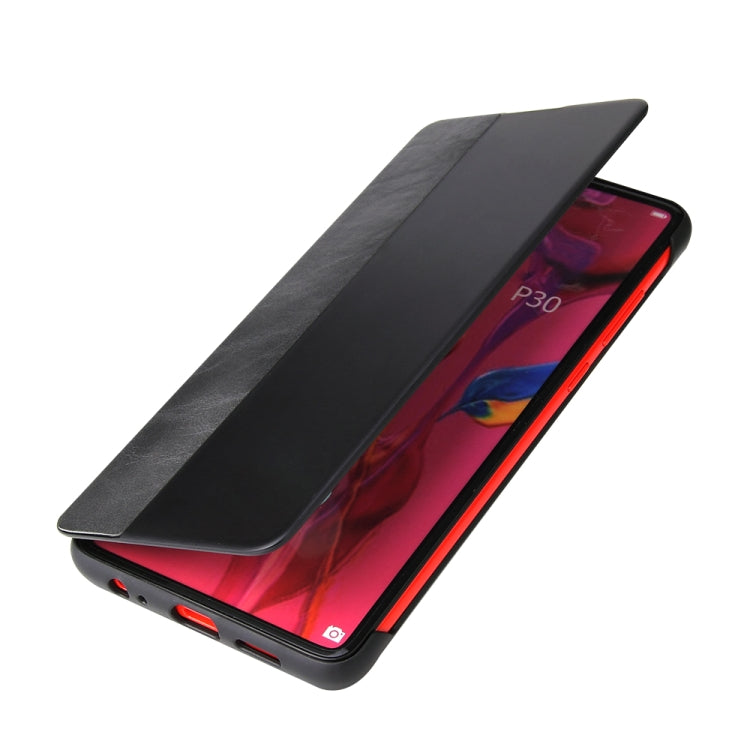 Fierre Shann Crazy Horse Texture Horizontal Flip PU Leather Case for Huawei P30, with Smart View Window & Sleep Wake-up Function