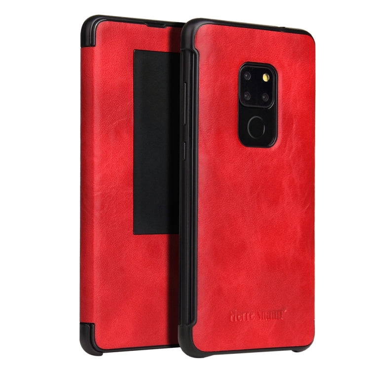 Fierre Shann Crazy Horse Texture Horizontal Flip PU Leather Case for Huawei Mate 20, with Smart View Window & Sleep Wake-up Function