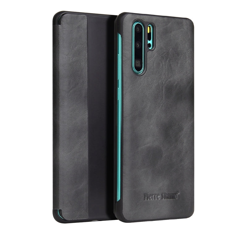 Fierre Shann Crazy Horse Texture Horizontal Flip PU Leather Case for Huawei P30 Pro, with Smart View Window & Sleep Wake-up Function
