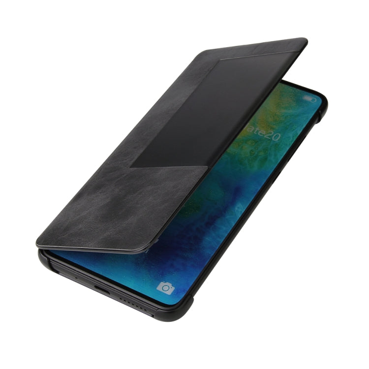 Fierre Shann Crazy Horse Texture Horizontal Flip PU Leather Case for Huawei Mate 20 Pro, with Smart View Window & Sleep Wake-up Function