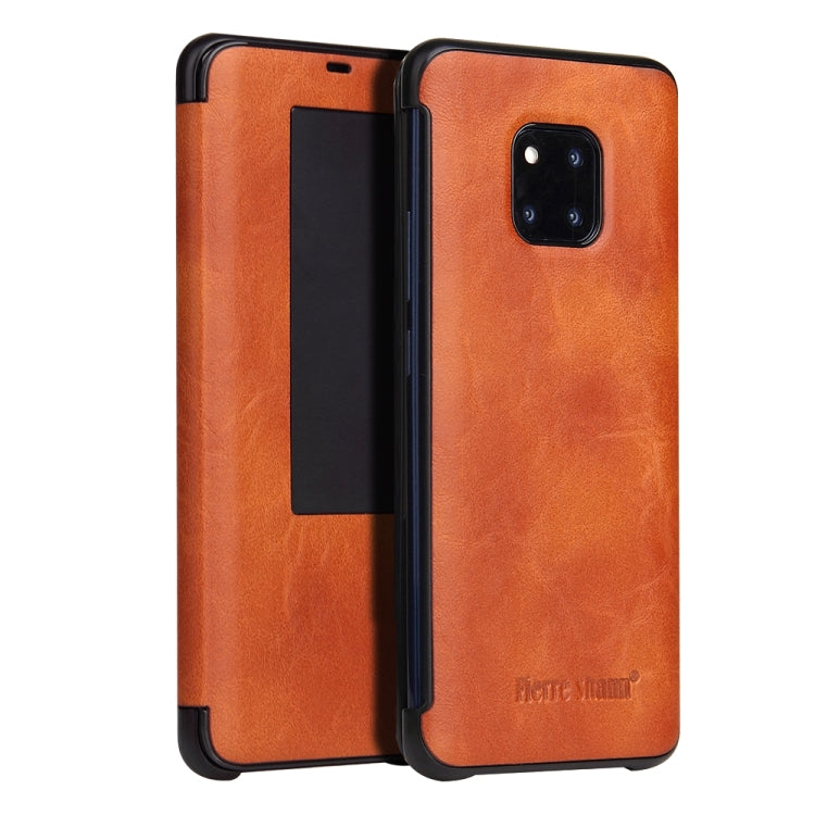 Fierre Shann Crazy Horse Texture Horizontal Flip PU Leather Case for Huawei Mate 20 Pro, with Smart View Window & Sleep Wake-up Function