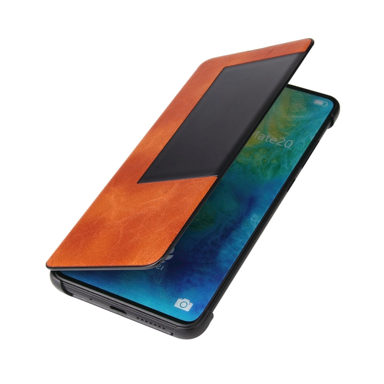 Fierre Shann Crazy Horse Texture Horizontal Flip PU Leather Case for Huawei Mate 20 Pro, with Smart View Window & Sleep Wake-up Function