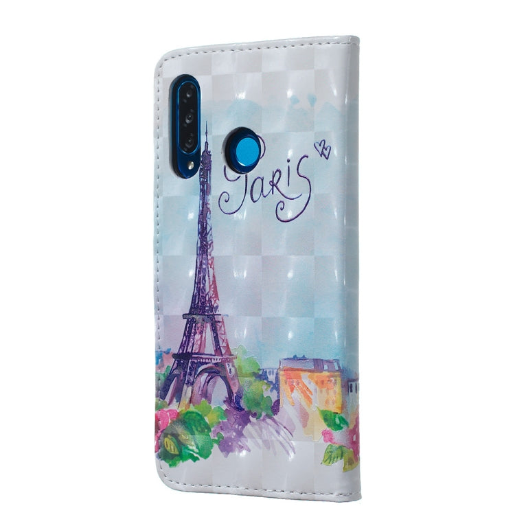 Tower Pattern 3D Horizontal Flip Leather Case for Huawei P30 Lite, with Holder & Card Slots & Photo Frame & Wallet