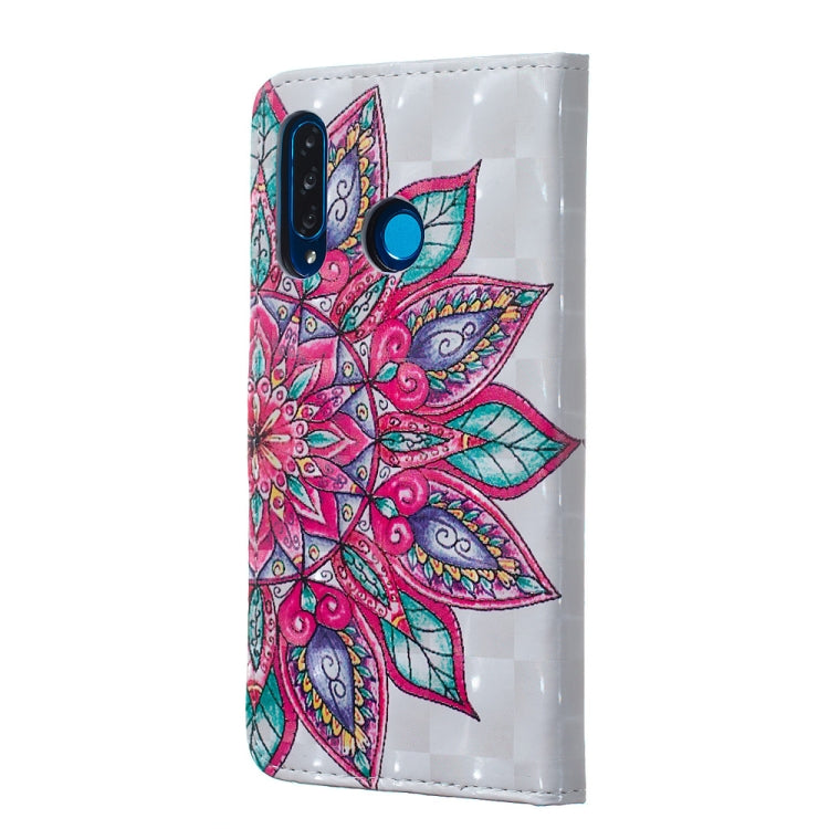 Half Flower Pattern 3D Horizontal Flip Leather Case for Huawei P30 Lite, with Holder & Card Slots & Photo Frame & Wallet