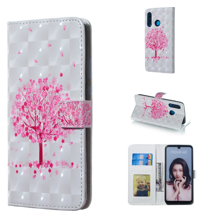 Pink Tree Pattern 3D Horizontal Flip Leather Case for Huawei P30 Lite, with Holder & Card Slots & Photo Frame & Wallet